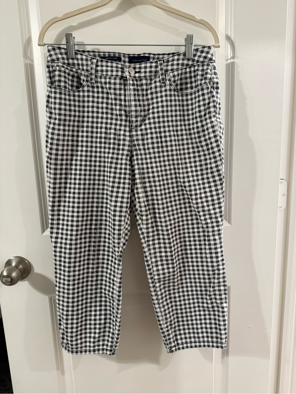 Charter Club Women’s Black & White Gingham Cotton Capri Pants Sz 10P Cottagecore